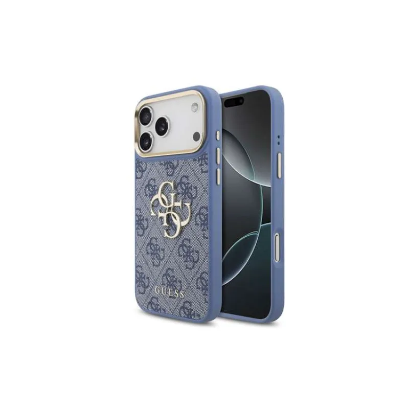 Guess PU Leather 4G Metal Logo Gold Frame kryt iPhone 18 Pro Max modrý (57983131204)