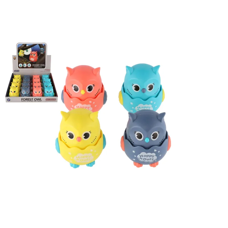 Teddies Sova plast 7x8cm stláčacia jazdiaca 4 farby