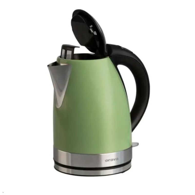 Orava VK-3217 GK, nerezová varná konvice 1,7 l, khaki zelená, 2000 W, otočný podstavec, LED signalizace (VK-3217 GK)