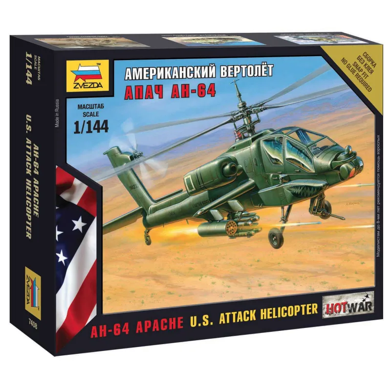 Zvezda Wargames (HW) vrtuľník 7408 - AH-64 Apache Helicopter (1:144)