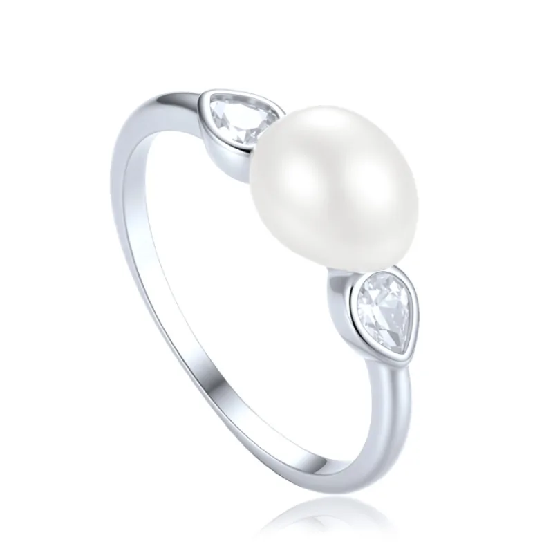 Elegantný strieborný prsteň s bielym zirkónom a perlou MINET JMAS7064SR, 51, 1.80 g