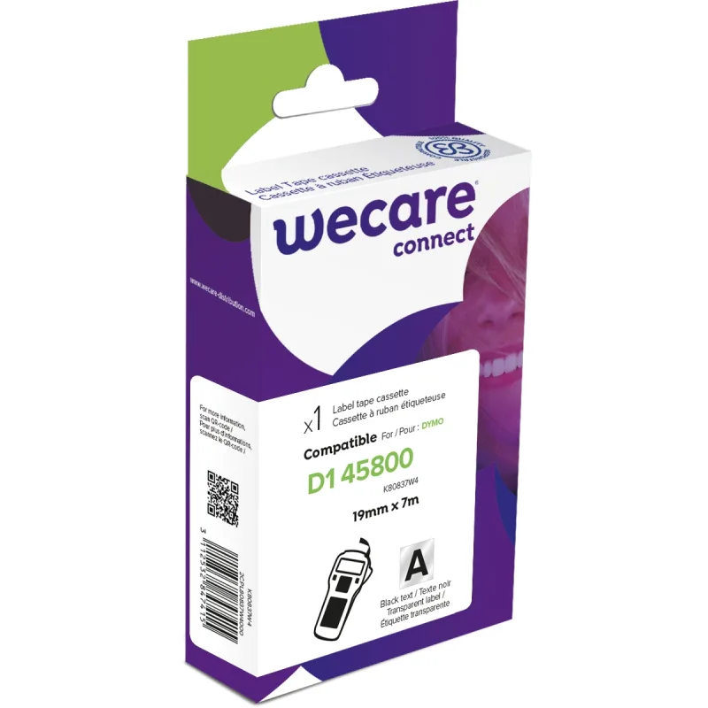 WECARE ARMOR páska kompatibilní s DYMO S0720820,Black/Transparent,19MM*7M K80837W4