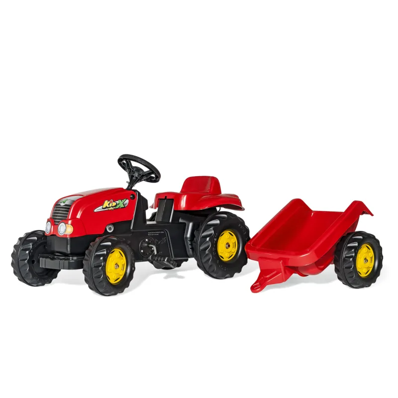 Rollytoys šliapací traktor Rolly Kid s vlečkou - červený