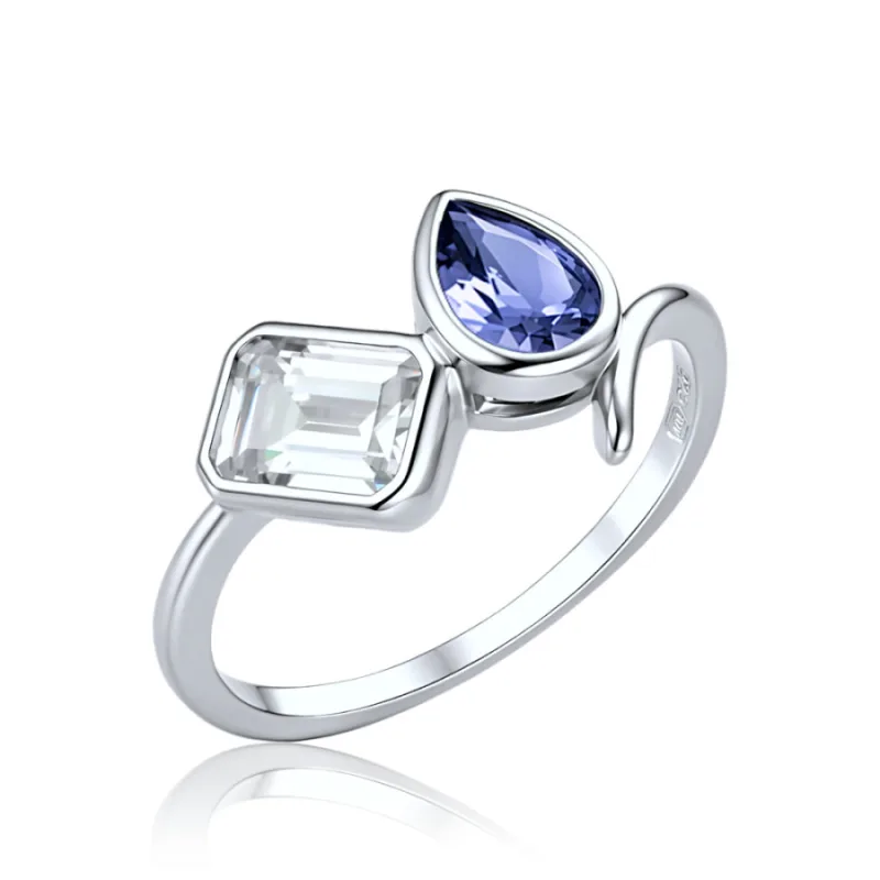 Elegantný strieborný prsteň s bielymi a modrými zirkónmi MINET JMAS0357BR, 57, 2.50 g
