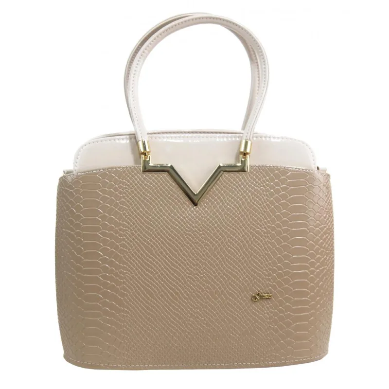 Elegantná lakovaná kroko kabelka S482 béžová - latté GROSSO