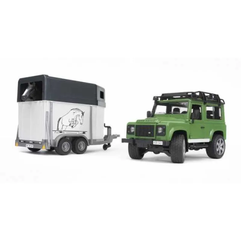 Bruder Bruder 2592 Land Rover s prívesom na prepravu koní vrátane 1 koňa