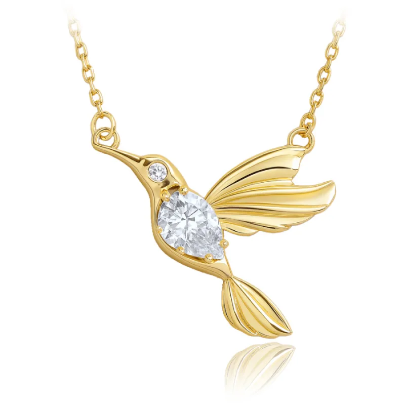 Zlatý náhrdelník Kolibrík s bielym zirkónom Au 585/1000 2,75g MINET JMG0325WGN45