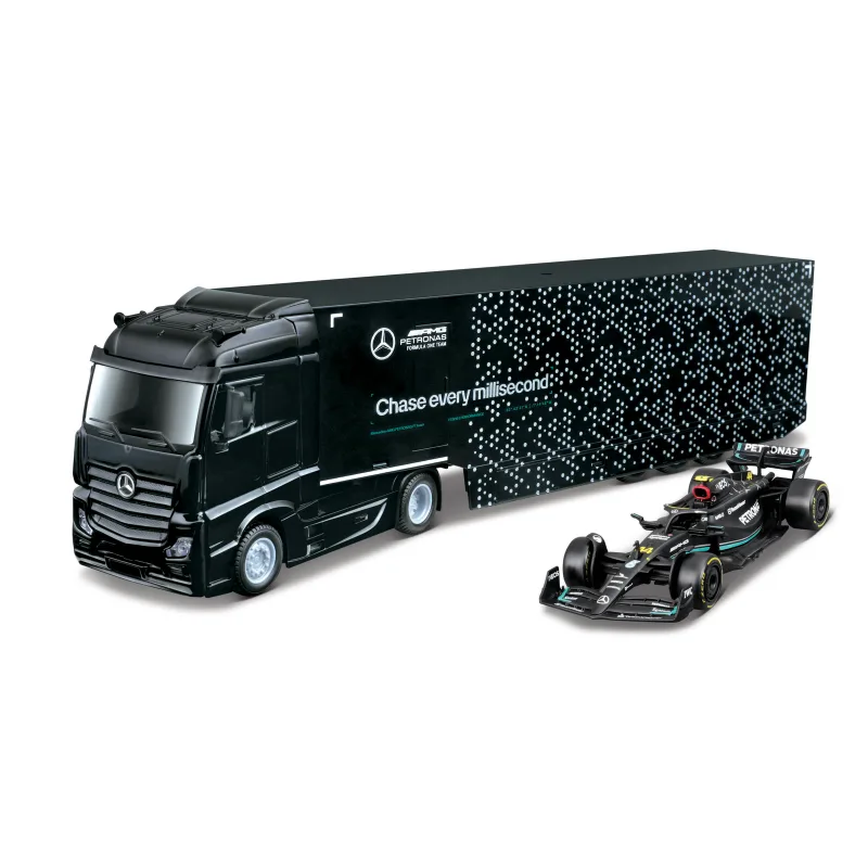 Bburago – RACE M-B Ťahač s návesom + F1 Mercedes-AMG Petronas W15 (2024), #63 George Russell, 1:43