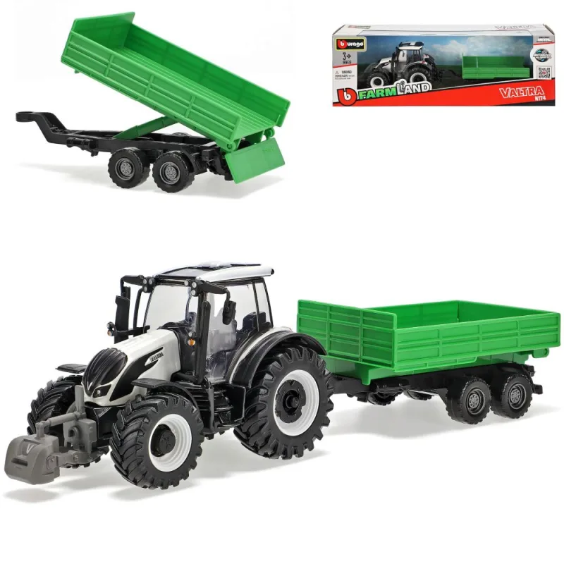 Bburago Bburago Farm 10cm Tractor with Trailer - Valtra N174 - Tipping Trailer