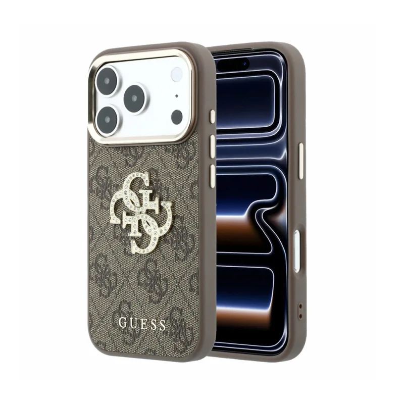 Guess PU 4G Strass Metal Logo kryt iPhone 18 Pro hnedý 57983131117