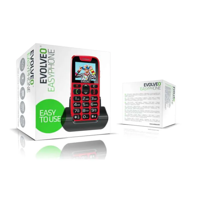 EVOLVEO EasyPhone, mobilní telefon pro seniory s nabíjecím stojánkem, červená (EP-501-RD)