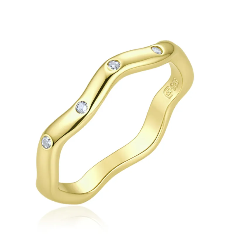 Elegantný prsteň zo striebra pokrytého zlatom s vlnitým vzorom a bielym zirkónom MINET JMAS0358GR, 54, 2.00 g