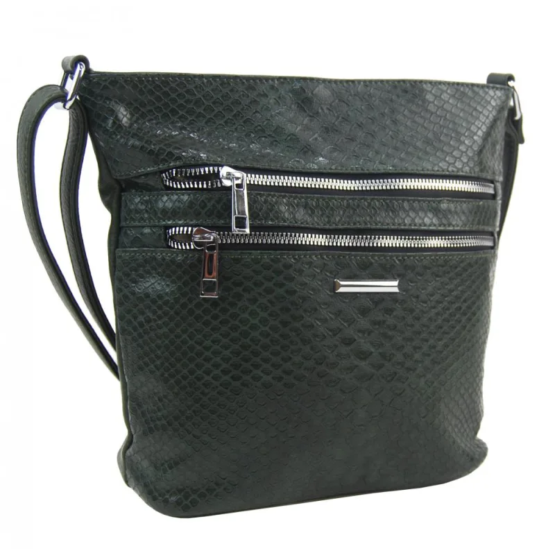 NEW BERRY Tmavo zelená crossbody dámska kabelka v kroko dizajne