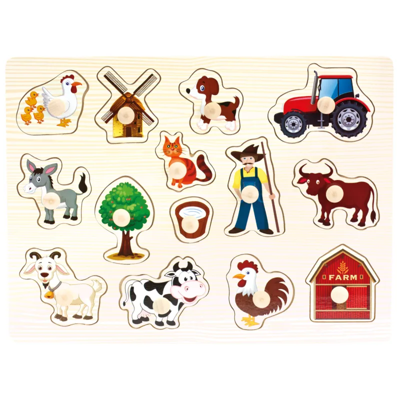 Bino Bino Drevené puzzle Farma, 14 dielikov