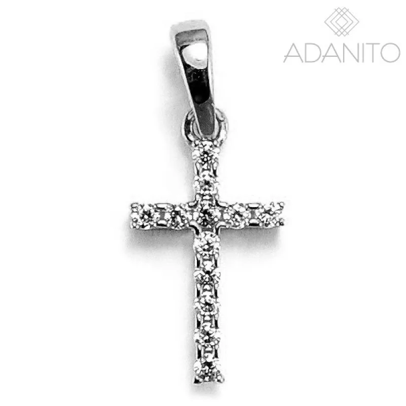Zlatý prívesok krížik so zirkónmi z bieleho zlata ADANITO BRP0678S, 0.47 g