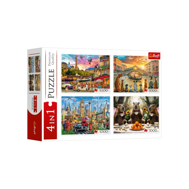 Trefl Puzzle 4v1 Maľované mestá + Kapybary 4000 dielikov 68,3x48cm v krabici 40x27x9cm