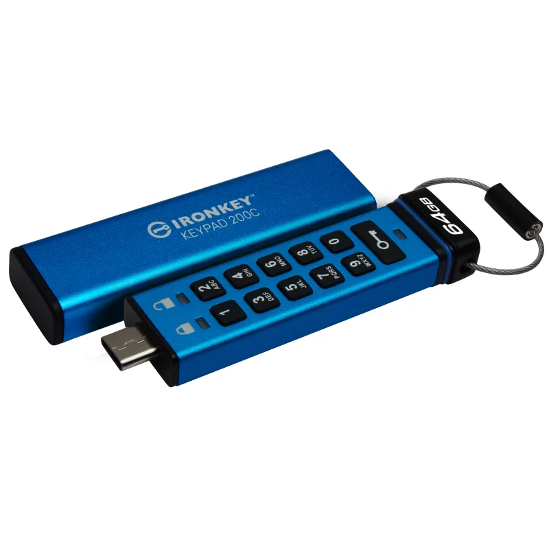 Kingston Ironkey Keypad 200C/64GB/USB 3.0/USB-C/Modrá IKKP200C/64GB
