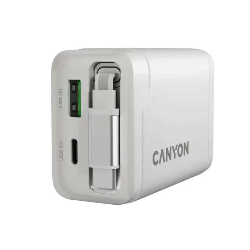 Canyon OnCharge 65RC, vysokorýchlostná univerzálna nabíjačka do steny s integrovaným 68 cm USB(C) káblom, 65W, biela (CNS-CURC65ACW)