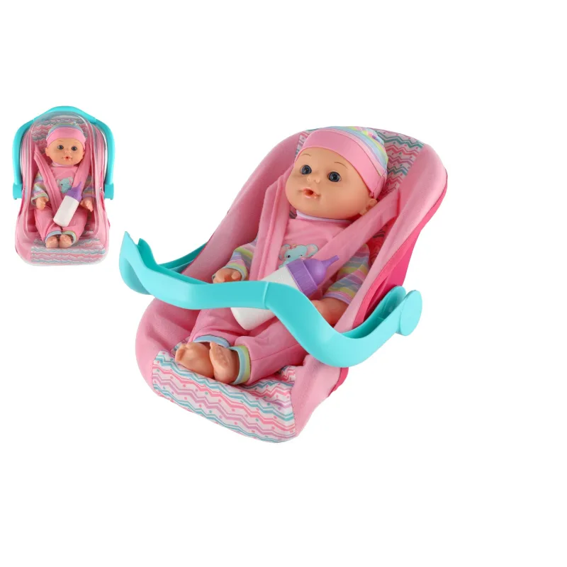 Teddies Bábika bábätko 30cm plast v nosiči/autosedačke s fľaštičkou v blistri