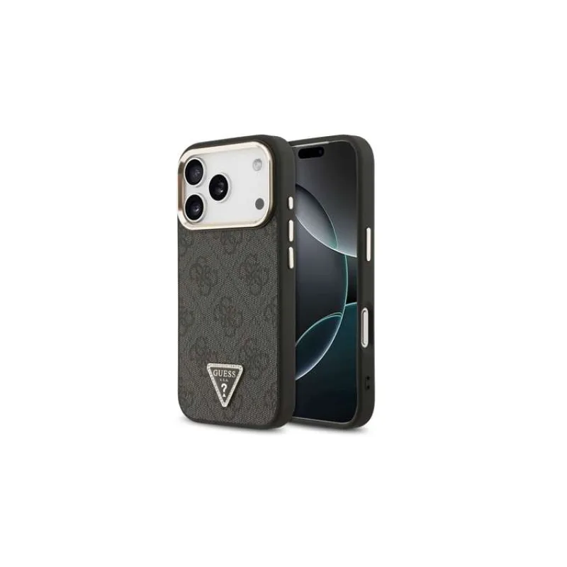 Guess PU Leather 4G Strass Triangle Logo Gold Frame MagSafe kryt iPhone 18 Pro čierny (57983131399)