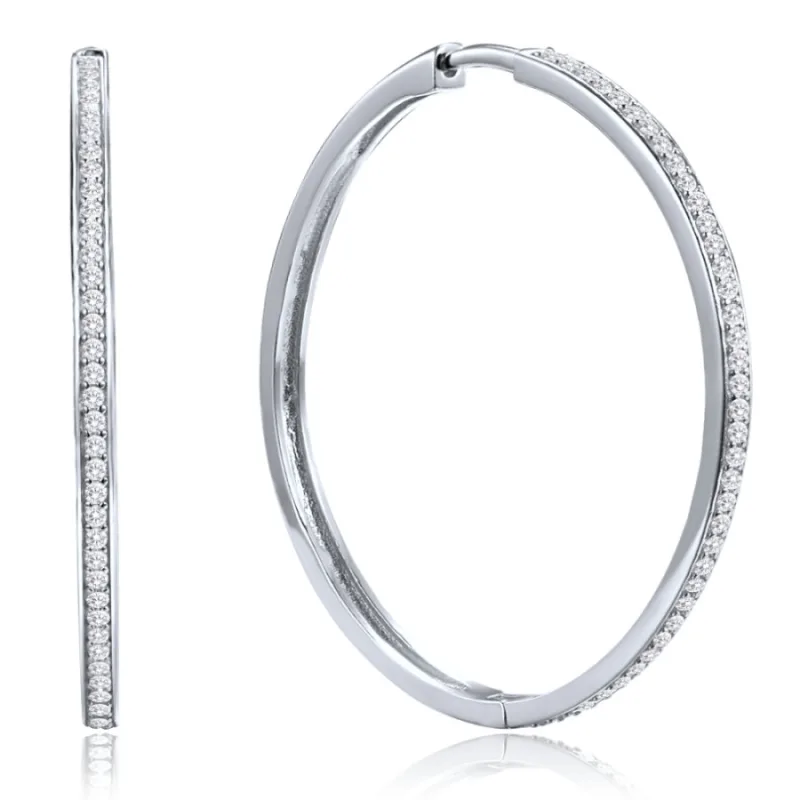 Strieborné náušnice štvorcové kruhy 4 cm s bielymi zirkónmi MINET JMAN0633SE04