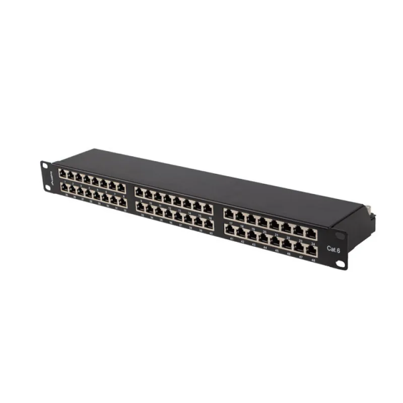 PATCH PANEL 48 PORTŮ 1U 19" CAT.6 FTP STÍNĚNÝ ČERNÝ LANBERG PPS6-1048-B