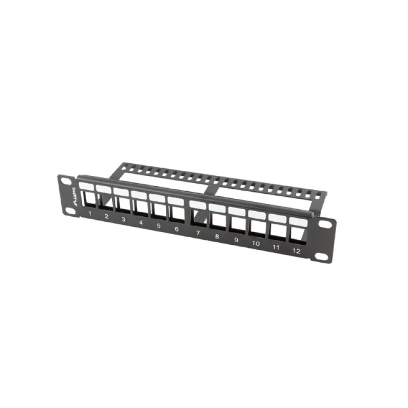 LANBERG PATCH PANEL 12 PORTŮ 1U S ORGANIZÉREM PRO KEYSTONE MODULY ČERNÝ PPKS-9112-B