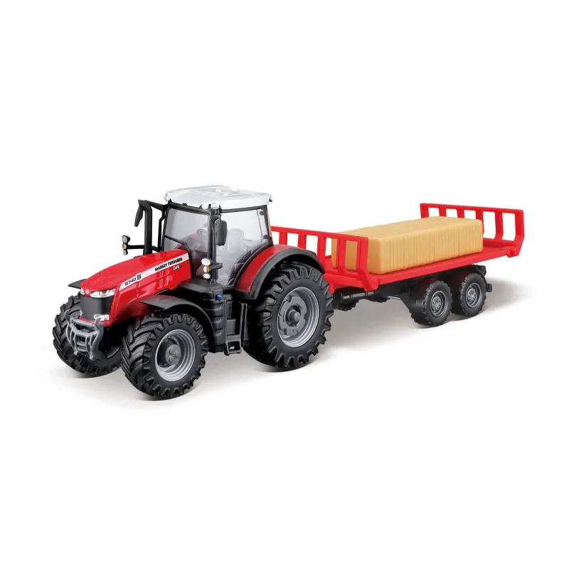 Bburago - FARMLAND, Massey Ferguson 8740S s prívesom na balíky, 10 cm