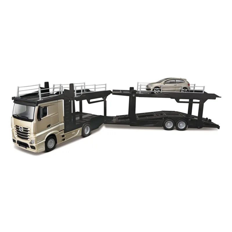 Bburago - STREET FIRE, Kamión s návesom Multicar Carrier M-B Actros + VW Polo GTI Mark 5