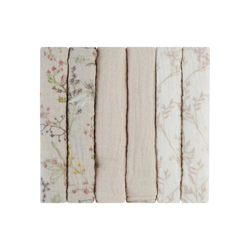 KikkaBoo Plienky mušelínové 30x30 cm 6ks Secret Garden Beige