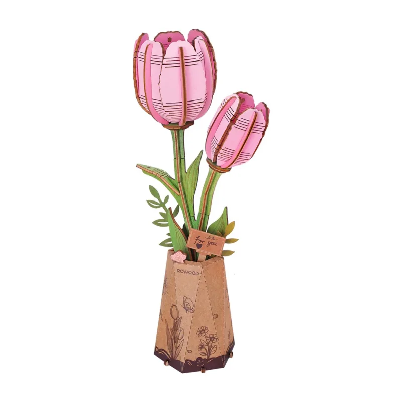 RoboTime RoboTime 3D drevená skladačka Ružový tulipán