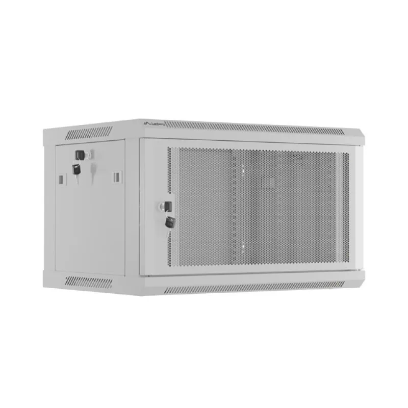 LANBERG NÁSTĚNNÁ INSTALAČNÍ SKŘÍŇ 19" 6U 600X450 ŠEDÉ PERFOROVANÉ DVEŘE - PLOCHÉ BALENÍ WF01-6406-23S