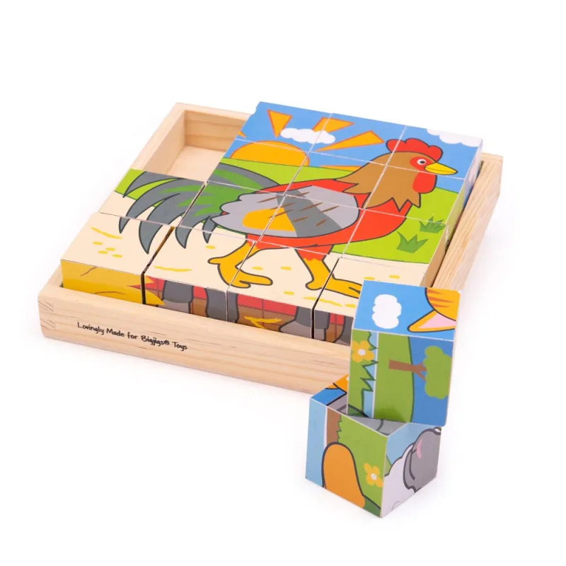 Bigjigs Toys Bigjigs Toys Obrázkové kocky kubusy - Farma 16 ks