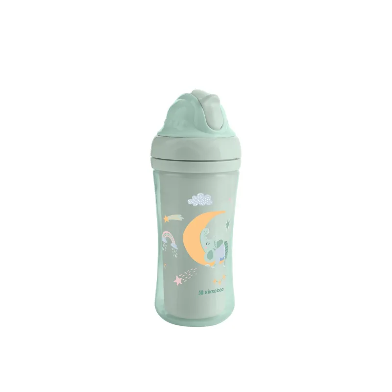 KikkaBoo Hrnček so silikónovou slamkou 220ml 8m+ Moony me Mint
