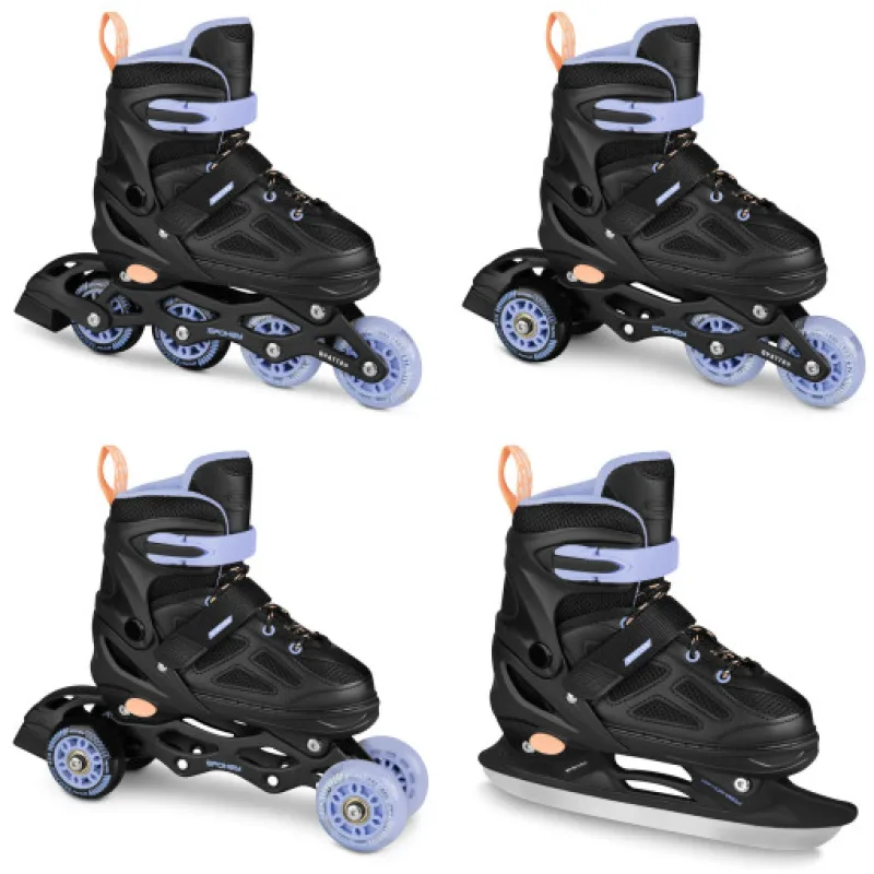 Spokey QUATTRO 4in1 Kolečkové brusle, černo-fialové, vel. 34-37