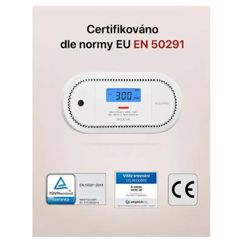 X-Sense XC0C-iR Wi-fi detektor oxidu uhelnatého s vyměnitelnou baterií (XC0C-iR)