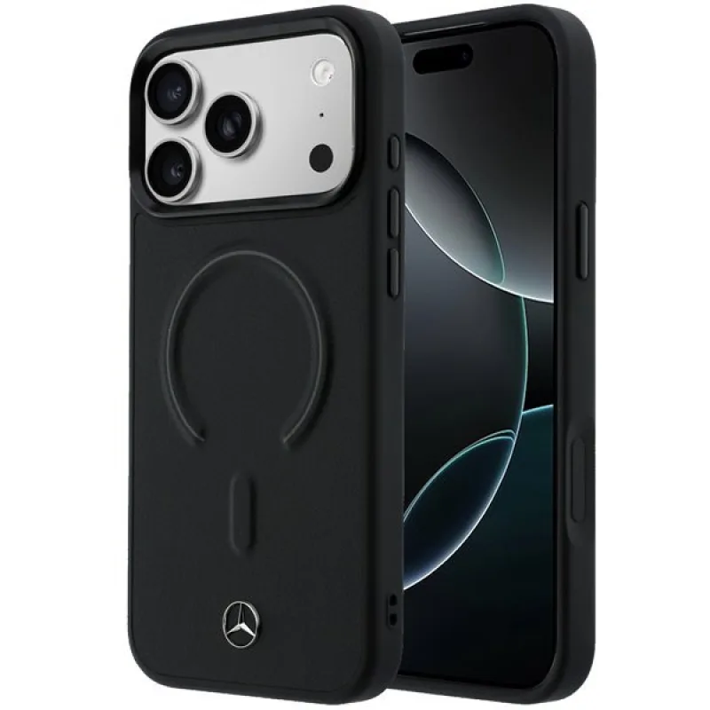 Mercedes PU Leather 3D MagSafe Zadný Kryt pre iPhone 17 Pro Max čierny…