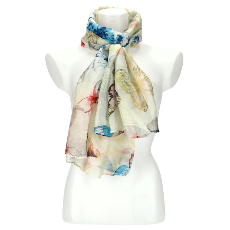 Cashmere Dámska letná farebná šatka v motíve motýľov 173x71 cm žltá
