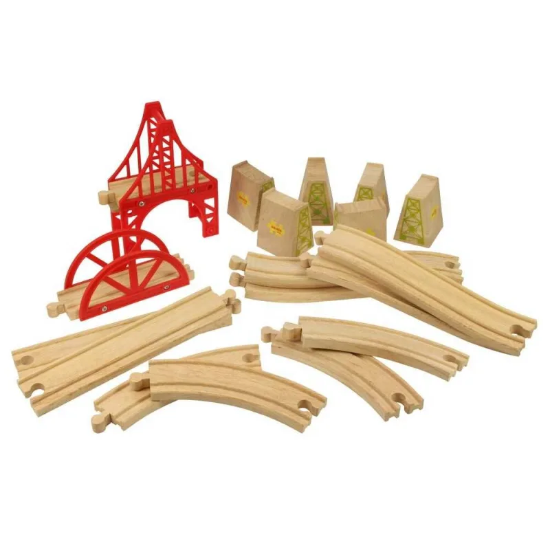 Bigjigs Rail Bigjigs Rail Dřevěné koleje set most 18 dílů poškozený obal