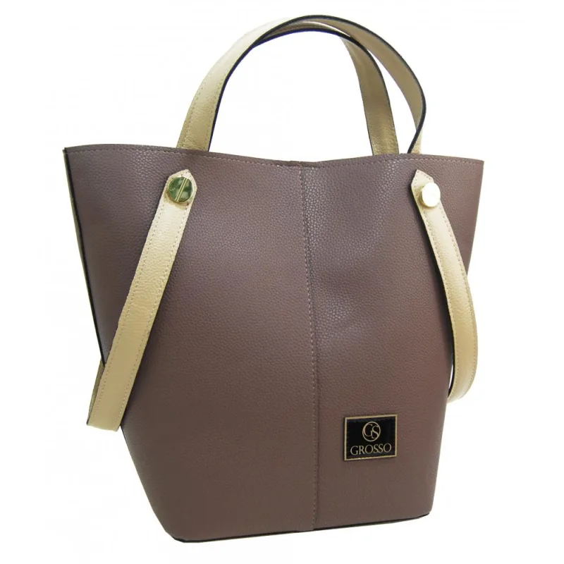 GROSSO Hnedo-bežová shopper kabelka s fialovým nádychom
