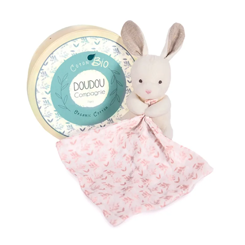 Doudou et Compagnie Paris Doudou Darčeková sada - Plyšový zajačik s ružovou dečkou z BIO bavlny 15 cm