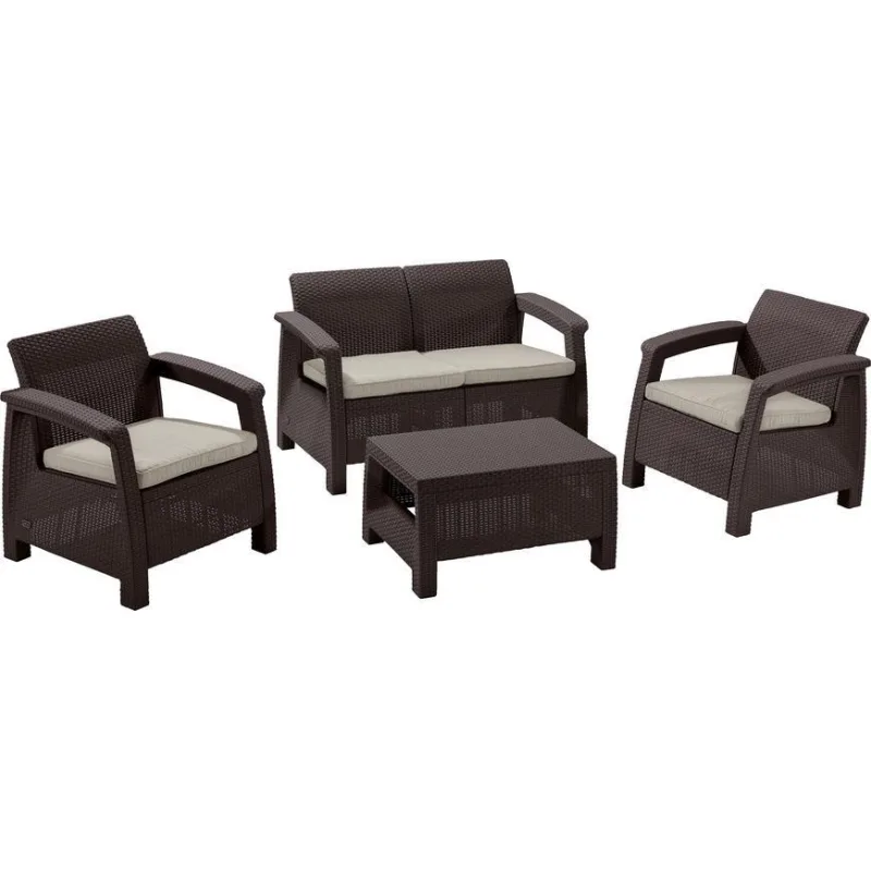 Set terasový Allibert CORFU, brown/oat, stôl, pohovka, 2x stolička