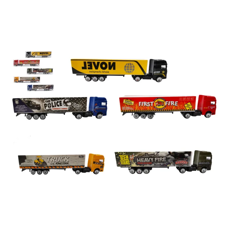 Teddies Auto kamión s návesom kov/plast 20cm na voľný chod mix druhov v plast. krabičke 20x5x3cm