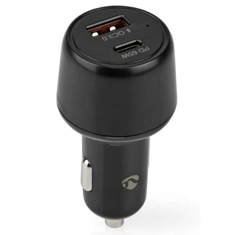NEDIS nabíječka do auta/ 65 W/ 12 - 24 V DC/ 3.25 A/ USB-A/ USB-C/ automatická volba napětí/ černá (CCPD65W100BK)
