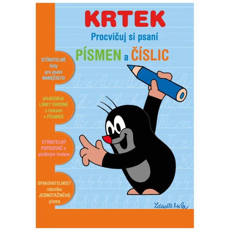 Akim Stieratelný zošit "Precvičuj si písmena a číslice"+ stieratelný popisovač - Krtko 2