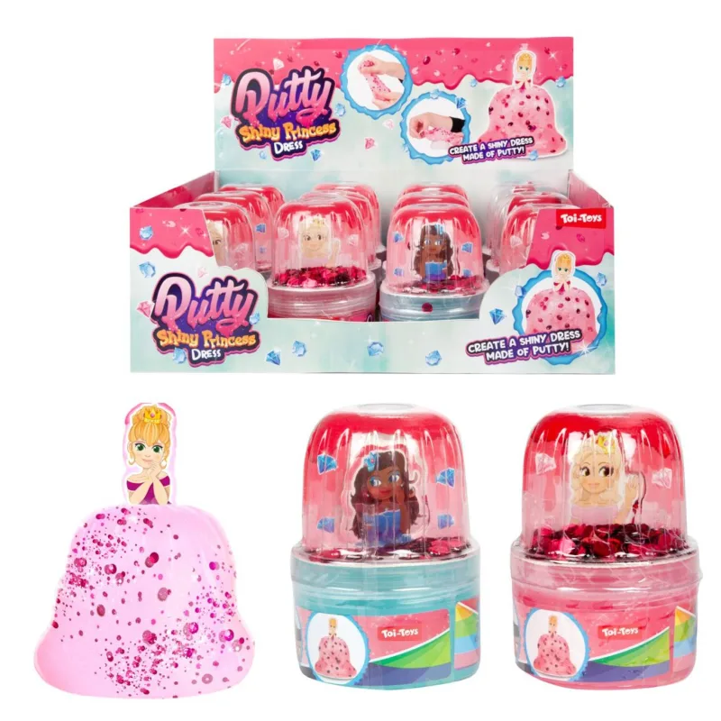 Teddies Sliz/hmota - vytvor si šaty princeznej s flitrami 2 druhy v plastovej krabičke 7x10cm 12ks v boxe