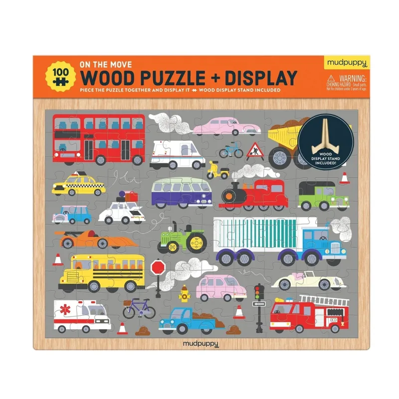 Mudpuppy Mudpuppy Drevené puzzle Dopravné prostriedky + stojan 100 dielikov