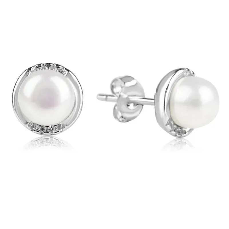Strieborné náušnice perly so zirkónmi MEUCCI SP114E
