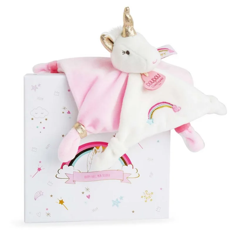 Doudou et Compagnie Paris Doudou Darčeková sada - plyšový muchláčik jednorožec ružový 20 cm