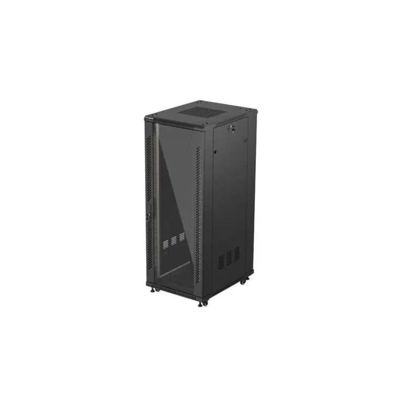 19" VOĽNE STOJÚCA RACKOVÁ SKRIŇA 32U/600X800 (FLAT PACK) S PRESKLENÝMI DVERAMI ČIERNA LANBERG (FF01-6832-12B)